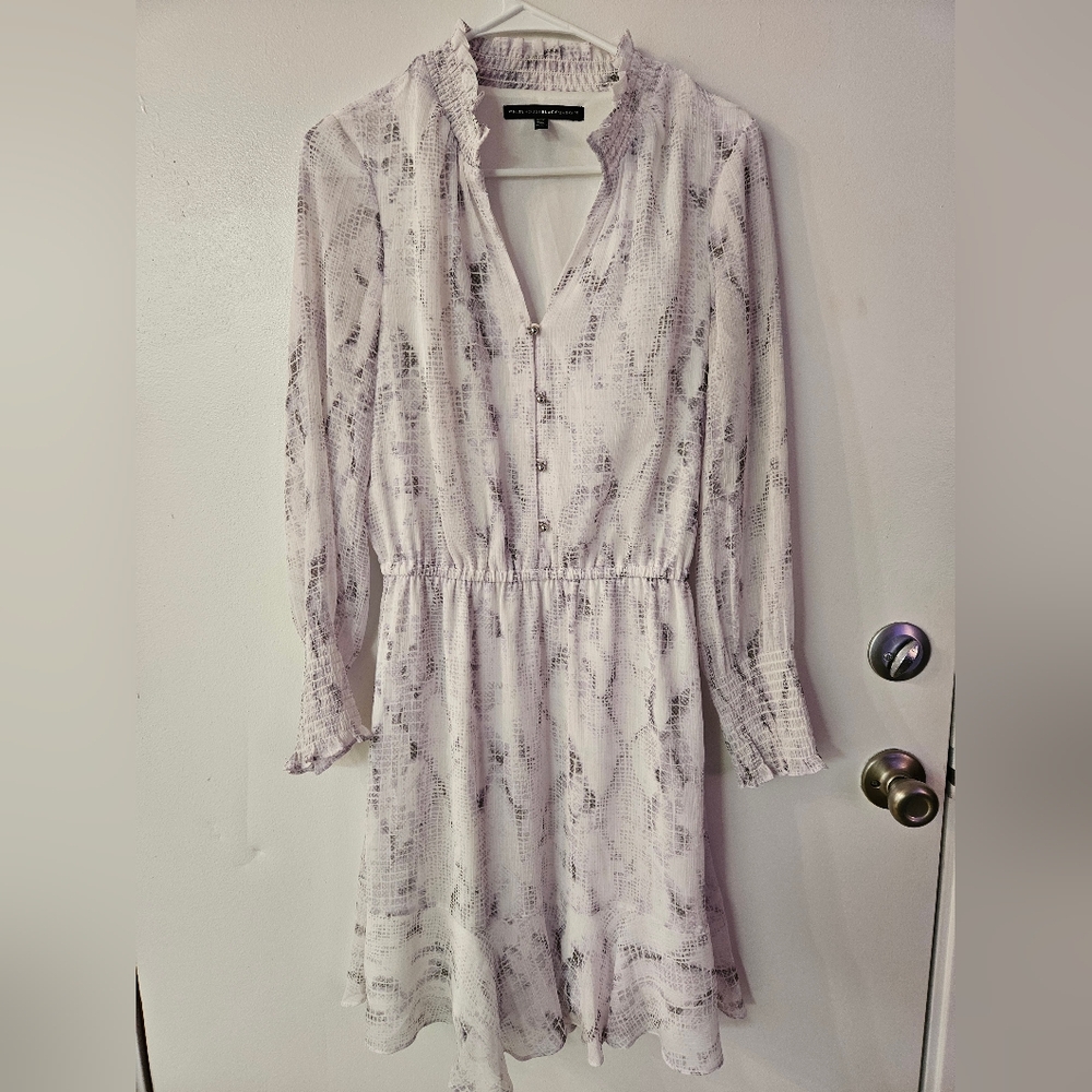 White House Black Market Long Sleeve Dress in White and Gray